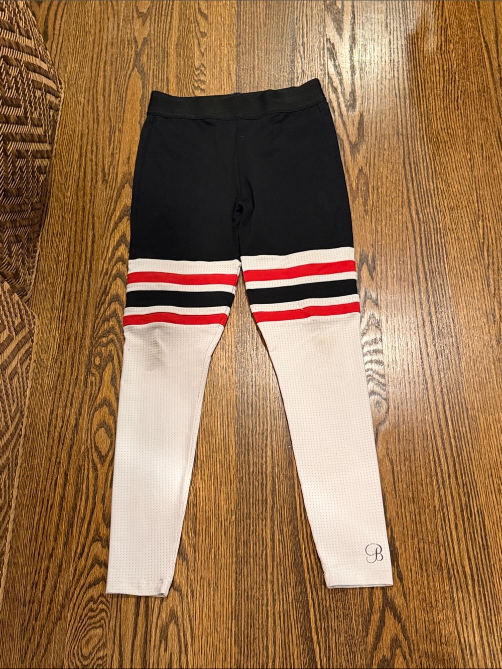 Bombshell - Black & White Girls' Leggings with Red Stripe Detail - rand
